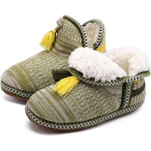 ⚡Women Light Green Cotton Knit Faux Cashmere Quilted Warm Ankle Indoor Boots